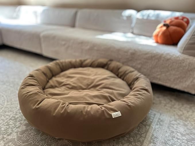 Organic Cotton Canvas Dog Bed: Removable Cover, Natural Fill - Made in USA (Medium Brown, Large 35" x 8" inches)