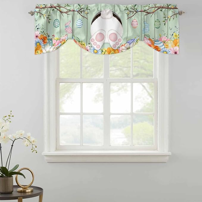 Easter Tie Up Valance Curtains for Windows, Kitchen Curtains Window Shades