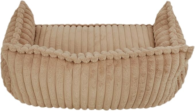 Pet Couch Bed for Dog and Cat, Plush Calming Couch for Pets with Removable Washable Cover, Modern Sofa Style Pet Bed for Home Living Room (Camel Color)