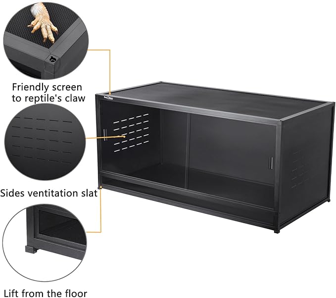 PVC Reptile Enclosure Bearded Dragon Tank 44 Gallon Snake Enclosure,Terrarium for Lizard Snake, 40x16x16 Reptile Terrarium Wide Breeding Lounge Vivarium Area with Sliding Doors Lock