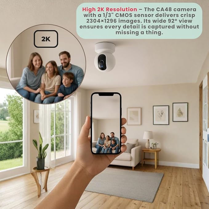 VicoHome CA48 Indoor Security Camera – 3K WiFi Pet & Baby Monitor, 360° Pan/Tilt, Night Vision, Motion Detection, Two-Way Audio, Works with VicoHome App