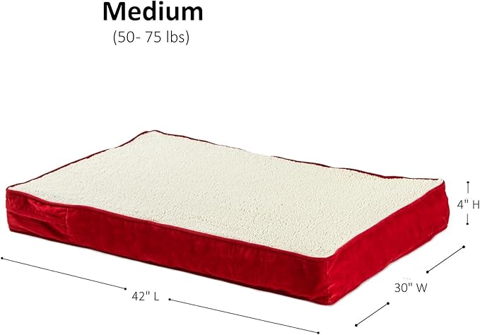 Happy Hounds Oscar Rectangle Orthopedic Foam Sherpa Dog Bed, Medium (42 x 30 in.), Red