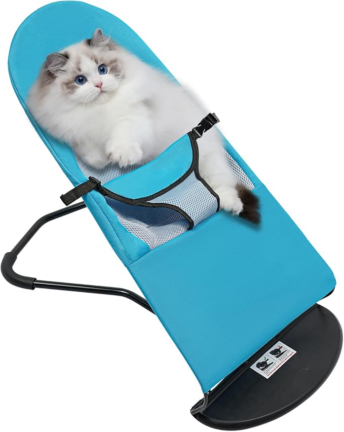 Pet Rocking Chair, Portable Foldable Pet Rocker Bed with 3-Level Adjustable Height, No Assembly Required Breathable Pet Lounger for Small Dogs & Cats Under 33lbs (Blue)