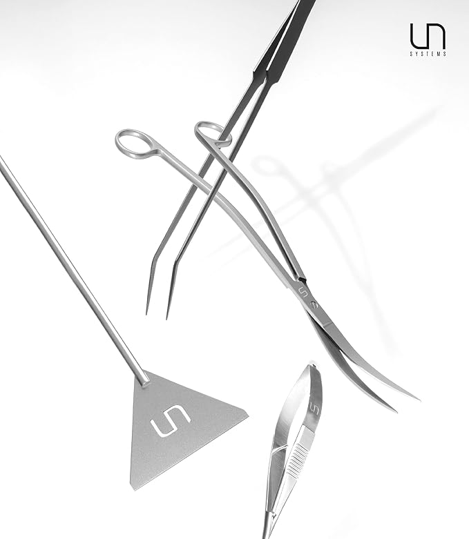 UNS Aquascaping Tools - Stainless Steel, Rust Resistant, Freshwater Planted Tank, Saltwater Reef Aquarium Maintenance Accessory - Trimming Stems & Carpets, Coral Cutting - Wave Scissors, Grey