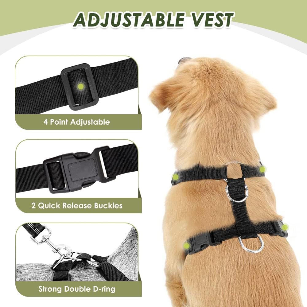 SlowTon Dog Seat Belt Harness for Car, Dog Car Harness Adjustable Mesh Breathable & Dog Seatbelt Safety Tether with Elastic Bungee for Small Medium Large Pets(Green, Double Clip, XS)
