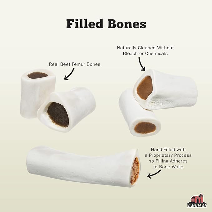 Redbarn Pet Products Small Filled Dog Bones, Peanut Butter Flavor - Long Lasting Stuffed Femur Chew Treat Made in USA for Aggressive Chewers - Case of 20 Bones