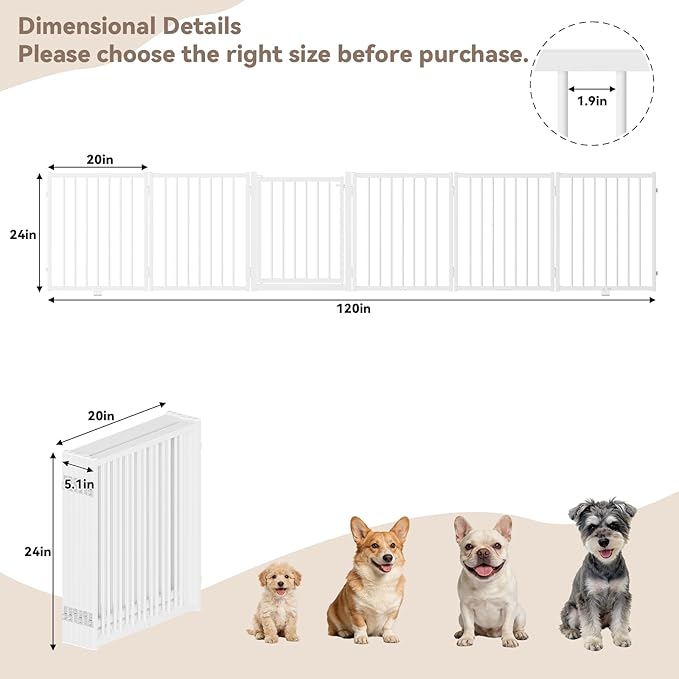 Full Metal Freestanding Dog Gate with Door, 24'' Height Foldable Pet Dog Fence for Indoor & Outdoor, 6 Panels Extra Wide Free Standing SmallDog Gates for Doorways,House,Stairs,Porch,Deck,Yard