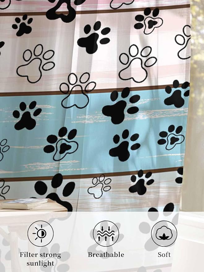 Sheer Curtains 54 Inch Length, Farmhouse Beige Wood Privacy Voile Drapes