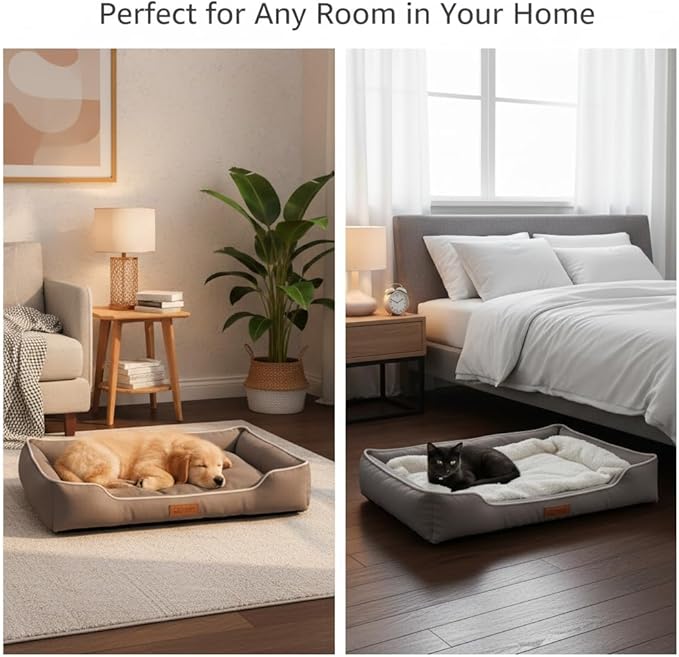 Pet Bed & Dog Beds: Waterproof Dog Bed for Small/Med/Large Dogs/Cats Premium Oxford Cloth, All-Season, Bite-Resistant, Shape-Retaining, Thick PP Cotton, Quick Rebound, Urine-Proof (Small)