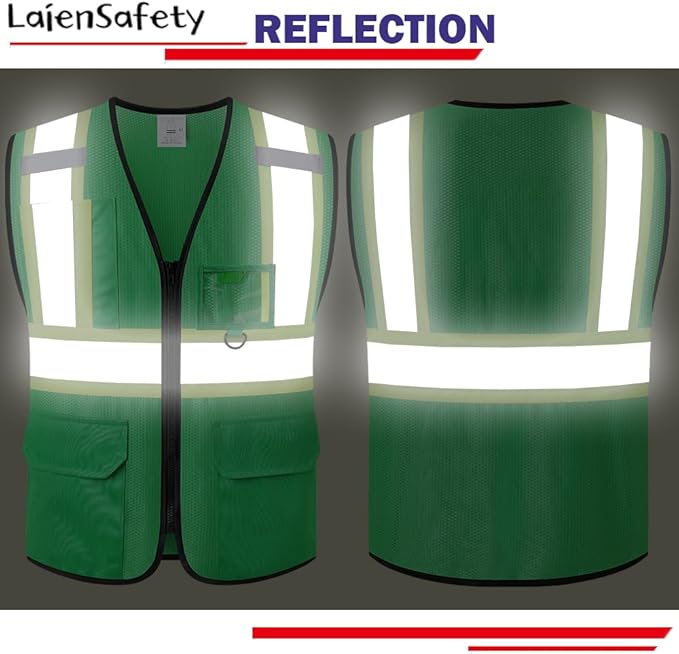 Hi Vis Reflective Safety Vest for Men Women with Multiple Pockets High Visibility Mesh Construction Work Vest,Meets ANSI/ISEA Standards(EK1-178-Green-XL)