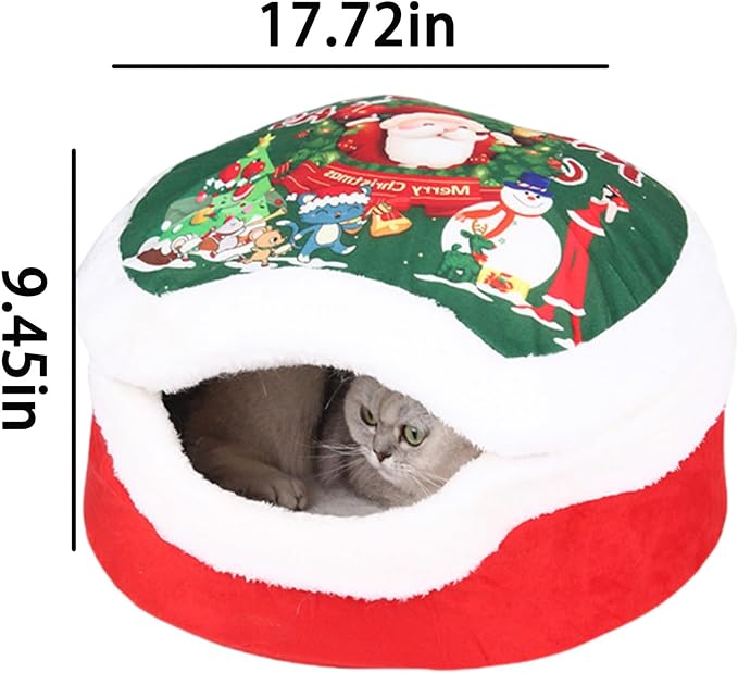 Christmas Sleigh Dog Bed - Red Holiday Themed Pet Bed for Cats and Dogs, Washable and Highly Durable for Indoor and Outdoor Use (B)