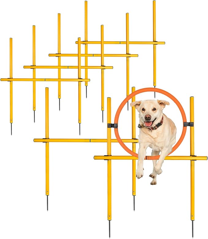 TNZMART 2.6 FT Dog Agility Obstacle Course Backyard Set with Wave Poles, Adjustable Hurdles and Jump Ring, Training Exercise Equipment for Dogs (Pack of 6 Yellow)