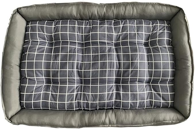 Pemberly Row XL Checker Dog Bed, Grey Fabric, Soft Polyester Cushion, Tan Microfiber Suede Finish, Anti-Leak Bottom, Comfy Pet Bed for Medium to XL Dogs, Travel-Ready