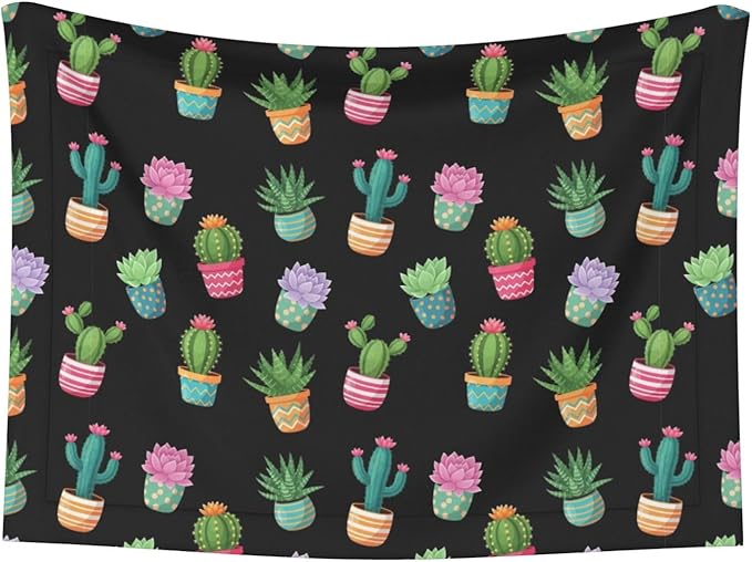 Double Sided Plush Pet Blanket for Small Large Animals, Succulent Cactus Potted Plants, Reversible Throw with Dimpled Dot Side and Flat Side for Kennels Living Rooms