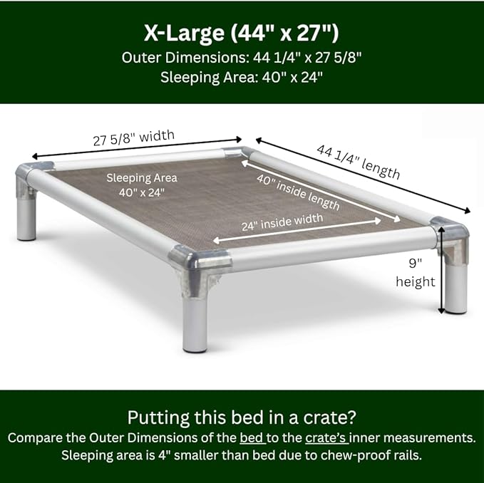 Kuranda Chewproof Elevated Pet Bed - Silver Aluminum - 50" x 36" - Sunsure Textilene - Sierra