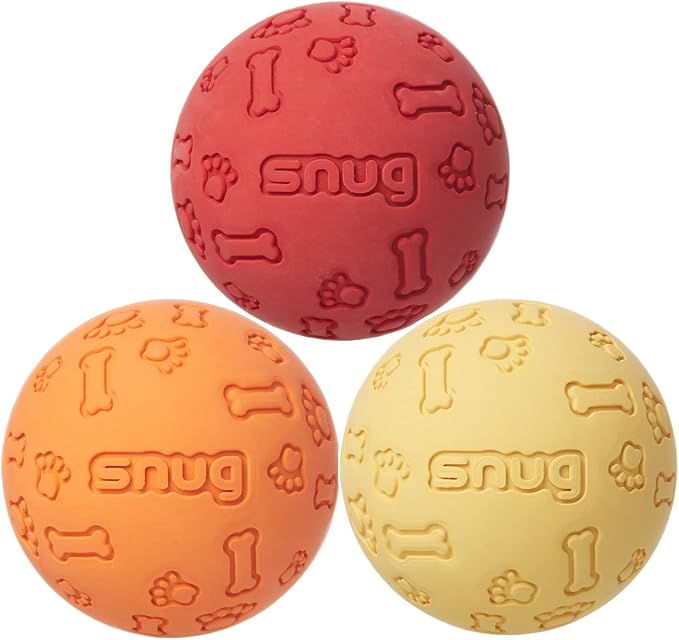 Snug Rubber Dog Balls for Small and Medium Dogs - Tennis Ball Size - Virtually Indestructible (3 Pack - Hot)