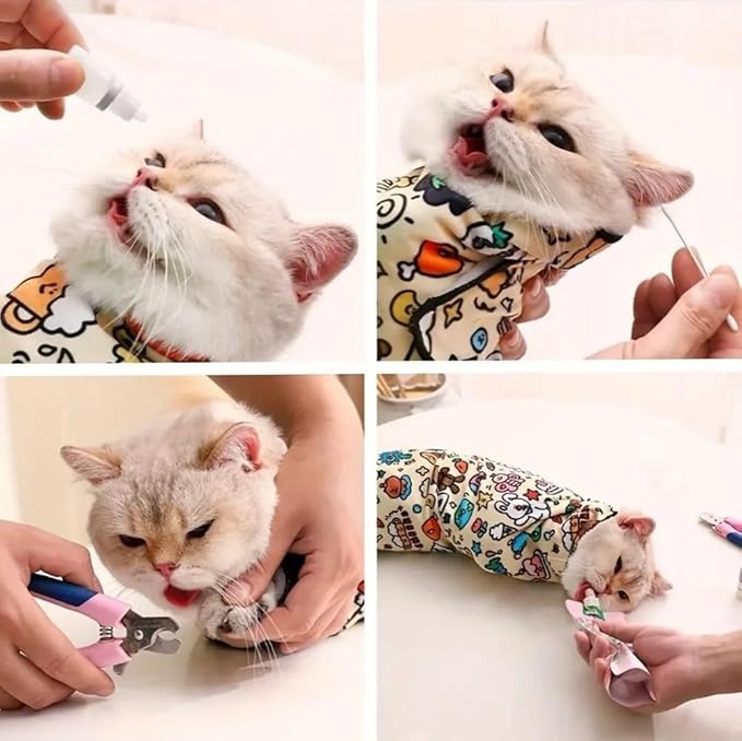 Magic Cat Wrap for Cutting Nails & Grooming, Self Adherent Fabric Wrap for Cats, Multi Functional Pet Grooming Towel Blanket, Wrap Snug and Groom for Cats, 17.7in, Under 9 Ibs