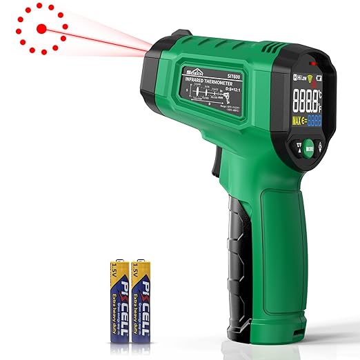 Infrared Thermometer Gun,SQECH Laser Thermometer Gun -58℉～1112℉(-50℃～600℃),Non-Contact Temperature Gun with Adjustable Emissivity&Color Backlight for Cooking, Pizza Oven,BBQ,Fridge,Engine,HVAC(Green)