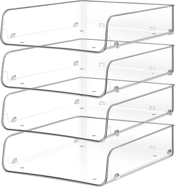 Stackable Paper Trays, 4 Tier Desk File Organizer, Document Letter Tray for Office Supplies, Magazine
