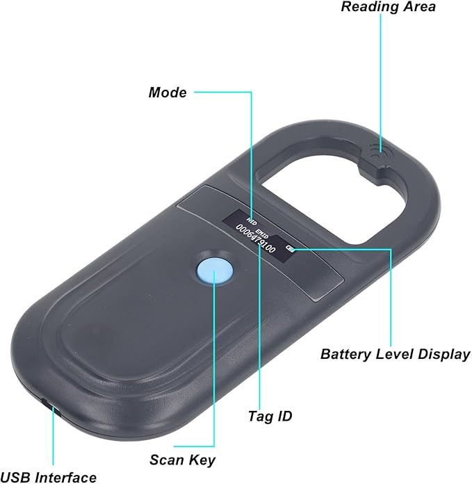 LiebeWH Pet Microchip Scanner Rechargeable Animal Tag Reader with LED Display Supports ISO11784 85 FDX B and EMID for Small Animal Management, LiebeWHxvrzpha0nd