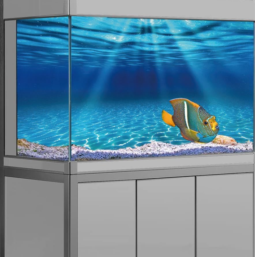 Natural Undersea Aquarium Background, Underwater Ocean Sunlight Fish Tank Background 72X24IN with 8 EVA Double-Sided Tape
