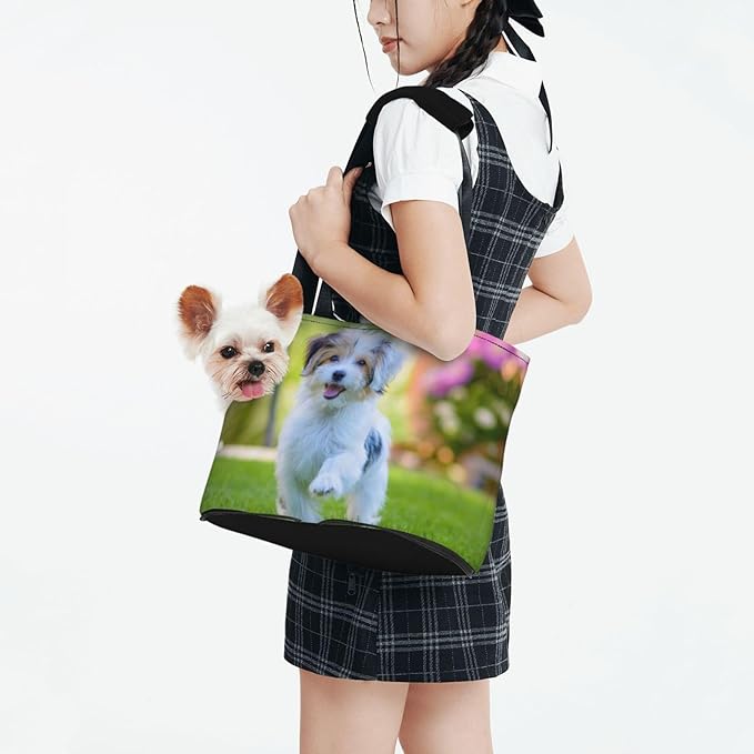 Custom Dog Carrier Purses Personalized Crossbody Puppy Carrying Bag Add Your Pet Photo Name Text Soft-Sided Sling Cat Pouch for Outdoor Hiking Traveling Subway Shopping (Custom)