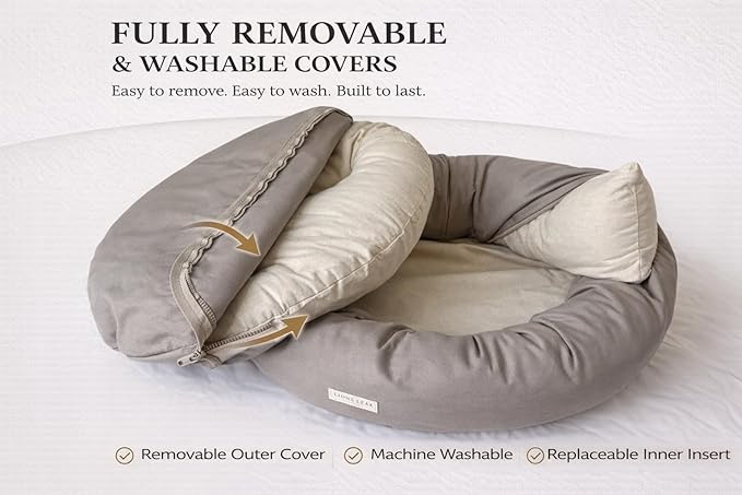 Organic Cotton Canvas Dog Bed: Removable Cover, Natural Fill - Made in USA (Gray, X Small 18" x 6" inches)
