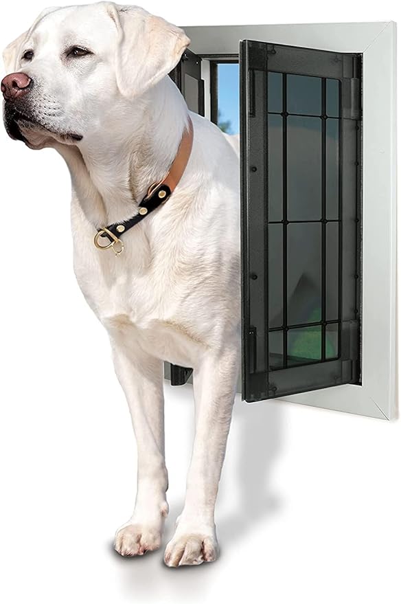 Large Swing Dog Door - Rustproof Solid Aluminum Frame - Luxury Pet Door for Wooden and Metal Doors - Lockable Security Slide Panel - Energy Efficient and Easy to Install for Interior or Exterior