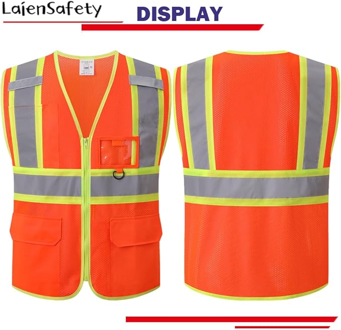 Reflective Safety Vest for Men Women with Multiple Pockets Class 2 High Visibility Mesh Vest Hi Vis Construction Work Vest,Meets ANSI/ISEA Standards(EK1-178-Orange-XL)