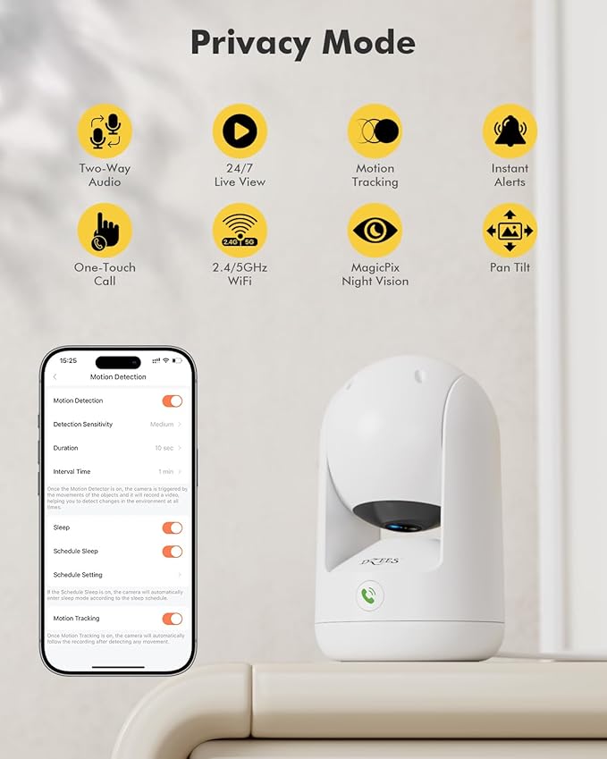 Dzees 2K Indoor Security Camera 4 Pack, 360 Degree WiFi Pet Camera with Phone App, 5G and 2.4G, Wired Home Camera with 2-Way Audio, Motion Tracking, Night Vision, White