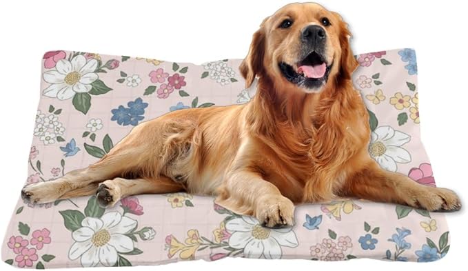 Vintage Cute Pink Floral Washable Dog Bed Crate Mat Washable Pet Bed Pad Dog for Small Crate Non-Slip Pillow for Soft and Comfortable Pet Mat Kennel Pillow Dogs Indoor Outdoor 24X18 Inch