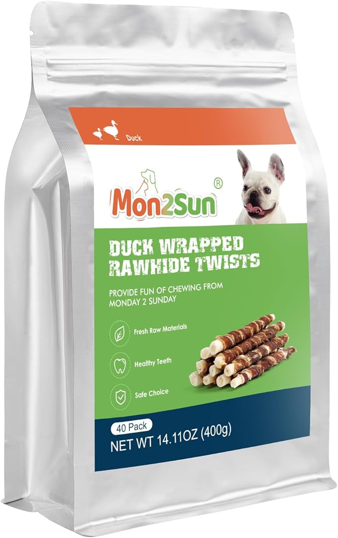 MON2SUN 5 Inch Duck Wrapped Rawhide Dog Treats for Puppy and Small Dogs, Promotes Dental Health, Healthy Snacks 14.11 oz