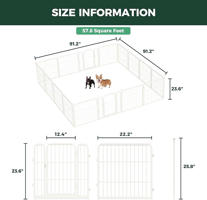 FXW Rollick Unleashed Dog Playpen for Indoor, Yard, RV Camping, 24 inch 16 Panels for Small and Puppy Dogs, White│Patented