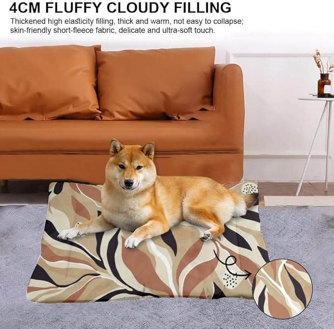 Modern Earthy Leaves Dog Beds & Furniture Crate Mats Washable Dog Crate Pad Beds Washable Non-Slip Cat Pet Bed Small Mat Kennel Pillow Cushion Indoor Outdoor 24X18 Inch