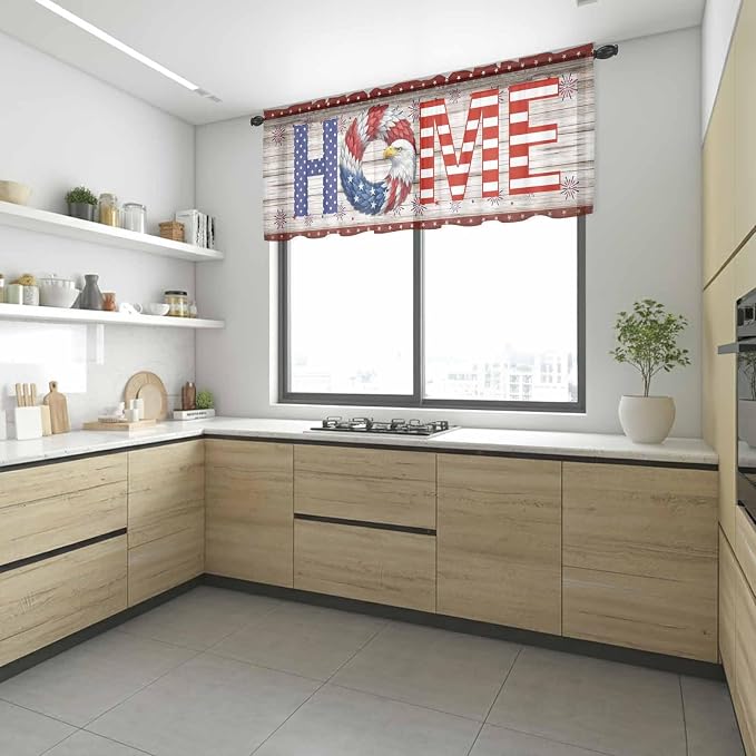 4th of July Sheer Valances for Windows 42"x12", Light Filtering Kitchen