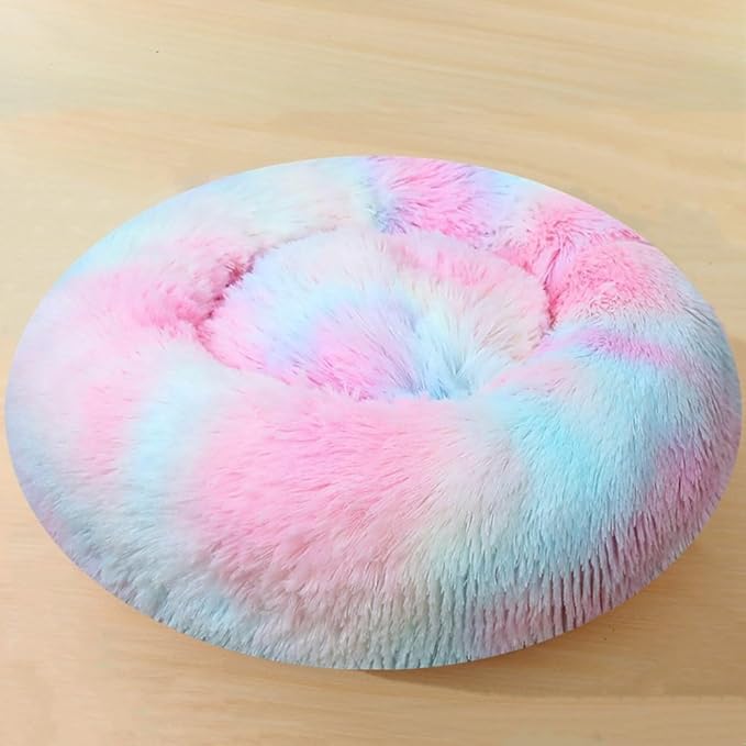 Calming Large Dog Bed & Cat Bed, 43 Inch Anti-Anxiety Donut Dog Cuddler Cat Bed, Warming Cozy Soft Dog Round Bed, Fluffy Faux Fur Machine Washable Pet Cushion for Medium Dogs & Cats (Multi Color)