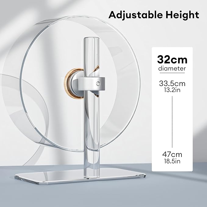 BUCATSTATE Hamster Wheel Silent 12.5inch, Acrylic Hamster Exercise Wheel with Stable Adjustable Stand Running Wheel for Golden Bear Hamster, Sugar Gliders, Rats, Hedgehogs (Transparent)