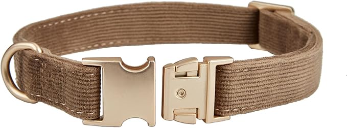 Soft Cotton Dog Collar with Metal Buckle Adjustable Heavy Duty Comfy Corduroy Collars for Small Medium Large Dogs,Brown,Large