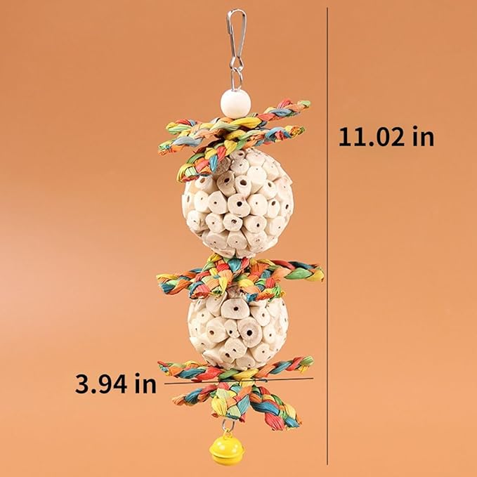 Bird Toys Hanging Natural Soft Sola Ball Natural Corn Husk Beak Chew Shred Colorful Forage Toys for Parrots, Cockatiel, Conure, Love Birds,Parakeets,Budgie and Other Small Birds (L)