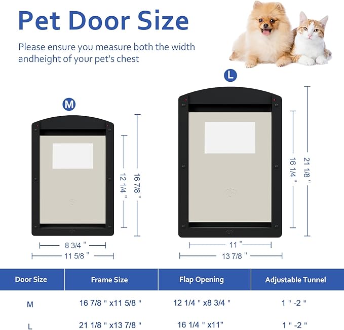 [Classicmacher] Black Frame Dog Doors for Medium Dogs, Strong Plastic Pet Door with Sliding Lock Panel and Magnetic Soft Flap, Doggy Door for Door, Doggie Door (Medium, Mattle Black)