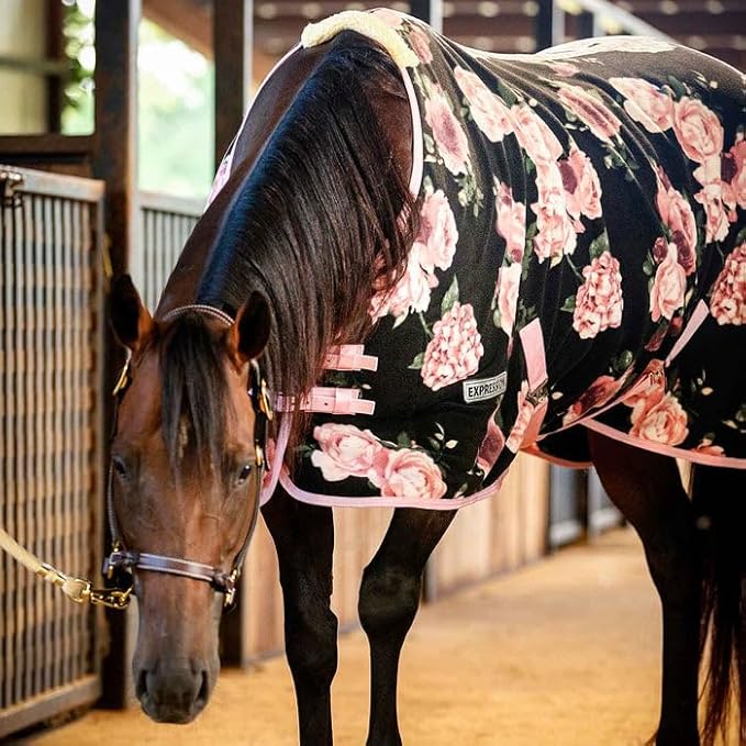 Jeffers Expression Fleece Cooler for Horses, Standard Neck, Rose Garden 87"- Equine Towel Blanket, Moisture Absorbent, Light Weight, Best for Drying, Exercise, Bathing, Adjustable Belly Bands