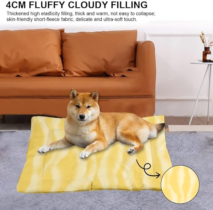 Yellow Wavy Dog Beds & Furniture Outdoor Dog Mat Sleeping Pad Bed for Crate Small Washable Non-Slip Washable Beds for Crates Big Bed Mats Crates Tapete para Perros Indoor Outdoor 36X24 Inch