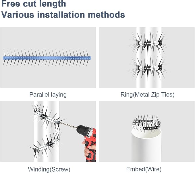 Bird Spikes 40 Inch Stainless Steel Bird Deterrent, Snake and Raccoon Deterrent, Squirrel Baffles for Bird Feeders, Anti Climb Spikes