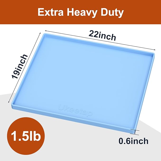 Extra Thick Silicone Mat Waterproof with Raised Edge 22" x 19", Under Sink Mat for Kitchen & Bathroom, Kitchen Cabinet Liner, Multi-Purpose for Storage & Protection, Blue
