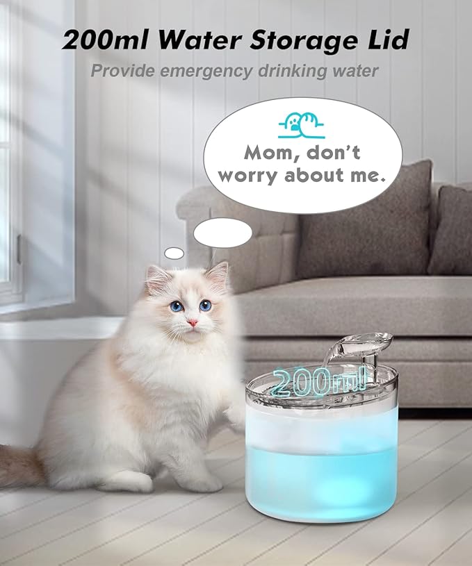 NPET WF100 Cat Foutain, 54oz/1.6L Automatic Pet Water Fountain Dog Water Dispenser with 2 Flow Modes, Bottom Suction LED Light Quiet Pump for for Cats & Small Dogs