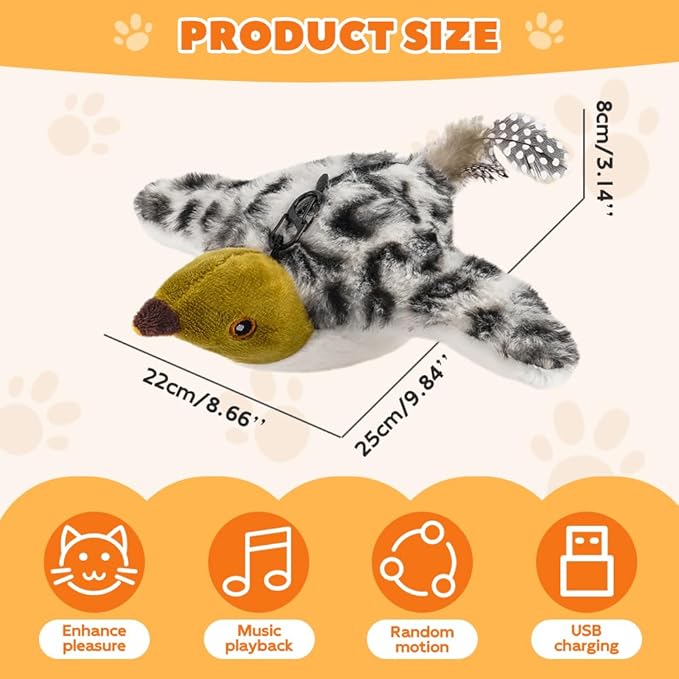 Flapping Bird Cat Toy, Interactive Chirping Bird Cat Toy, Simulated Chirping Bird Cat Toys Flapping Wings, Rechargeable, 3 Modes, Touch Activated (Sparrow #A)