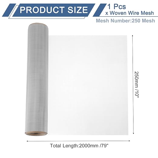 uxcell 250 Mesh 79" x 10" Woven Wire Mesh, 316 Stainless Steel Air Vent Filter