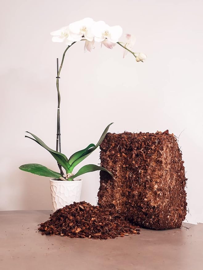 Coco Coir Husk Chips 1-Pack – 2.4 Cu. Ft. Compressed Coconut Coir Bricks, 10 lb. Natural Substrate for Indoor & Outdoor Use, Orchid Bark Alternative, Orchid Potting Mix, Indoor Plant Soil