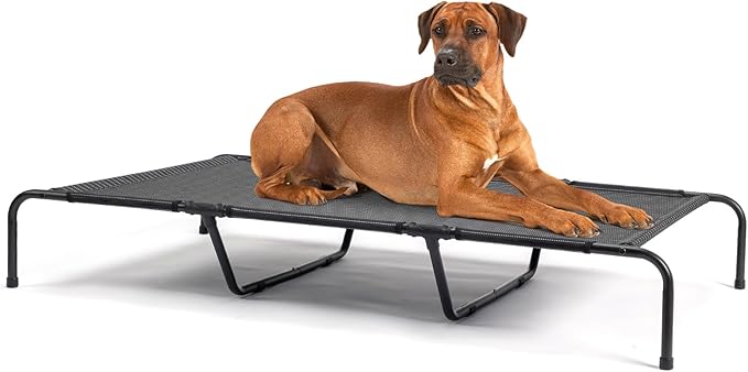 Elevated Dog Bed Raised Outdoor Dog Cot for Large Dogs, Pet Products Dog Cots Beds with Washable Cooling Breathable Mesh Anti-Slip Feet, Heavy Duty Durable Metal Frame, Cama para Perros 60" Black