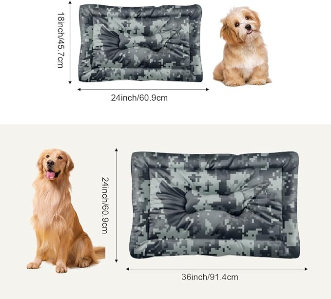 Grayscale Pixelated Camouflage Dog Beds & Furniture Outdoor Washable Dog Mat Pad for Crate Crate Pillow for Cages Non-Slip Bedding Easy Wash Bed Mats Bed Medium Sized Indoor Outdoor 24X18 Inch